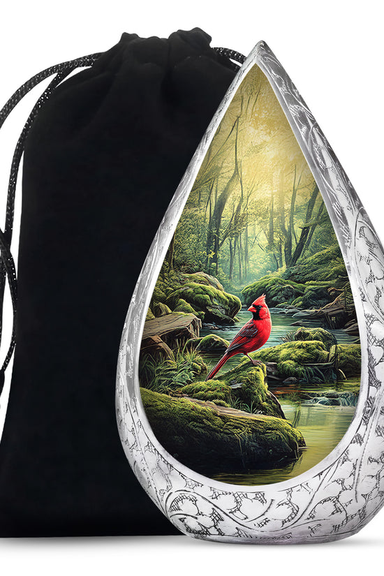 Red Cardinal Memorial Urn - Peaceful Forest Cremation Urn For Adult Ashes