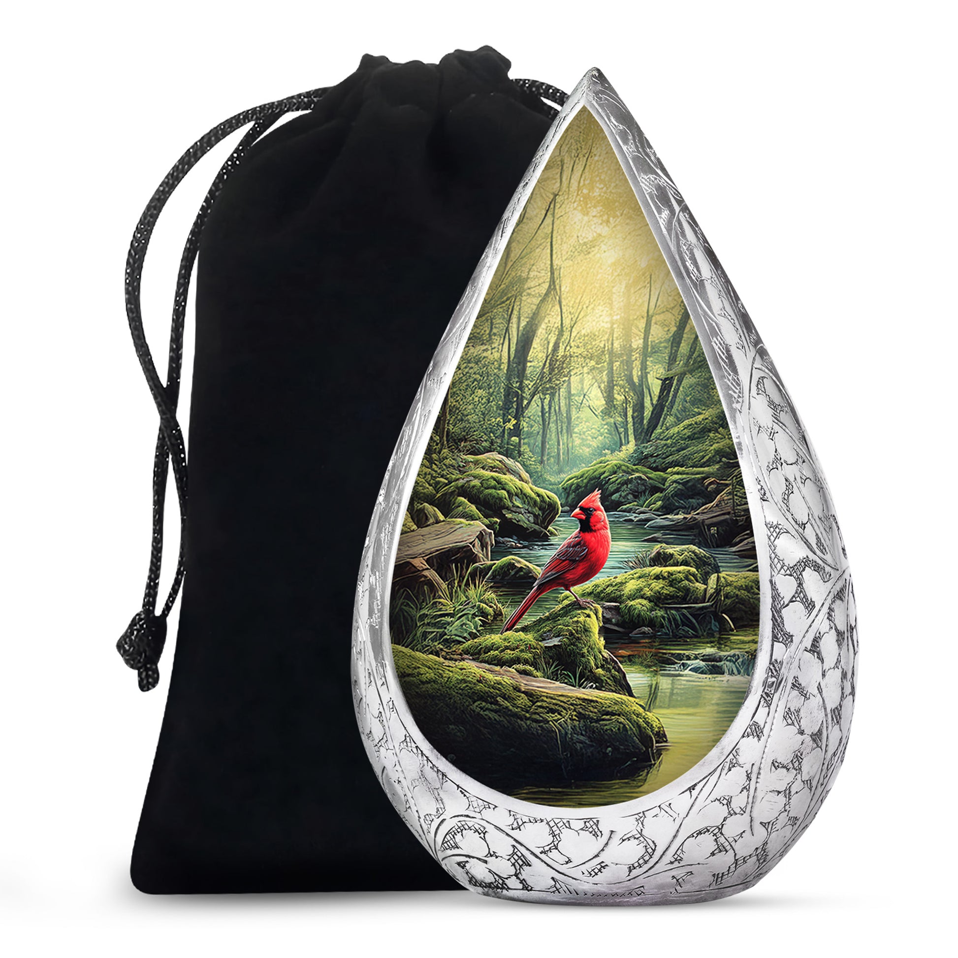 Red Cardinal Memorial Urn - Peaceful Forest Cremation Urn For Adult Ashes