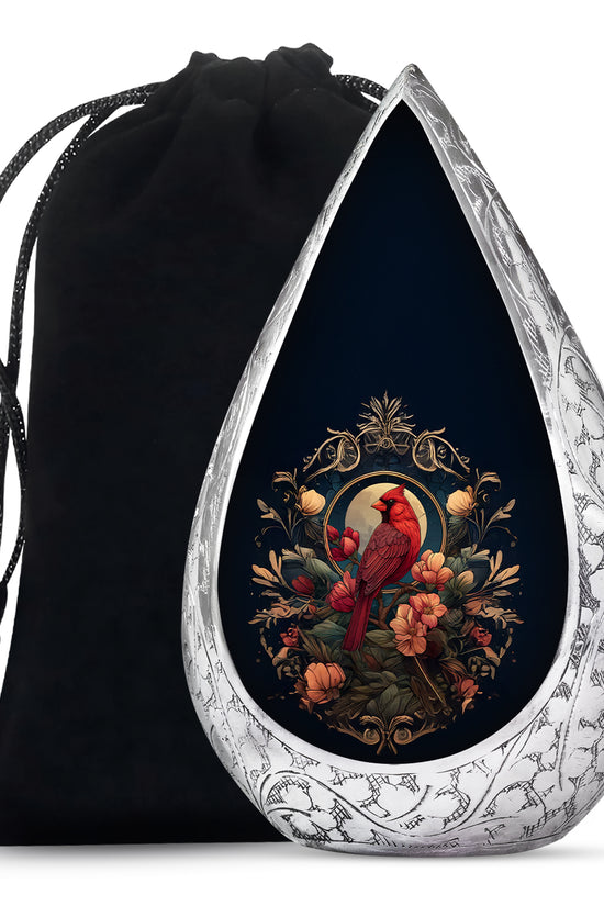 Peaceful Red Cardinal Funeral Urn - Floral Cremation Urn For Human Ashes