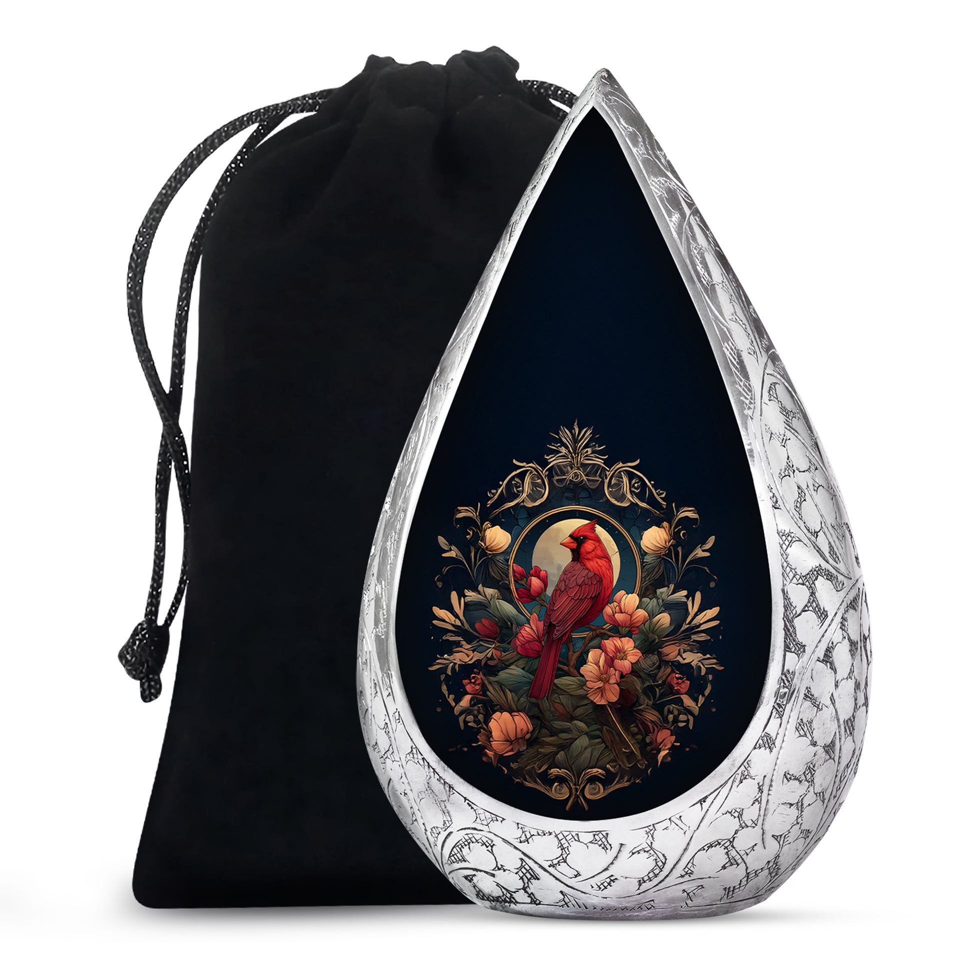 Peaceful Red Cardinal Funeral Urn - Floral Cremation Urn For Human Ashes