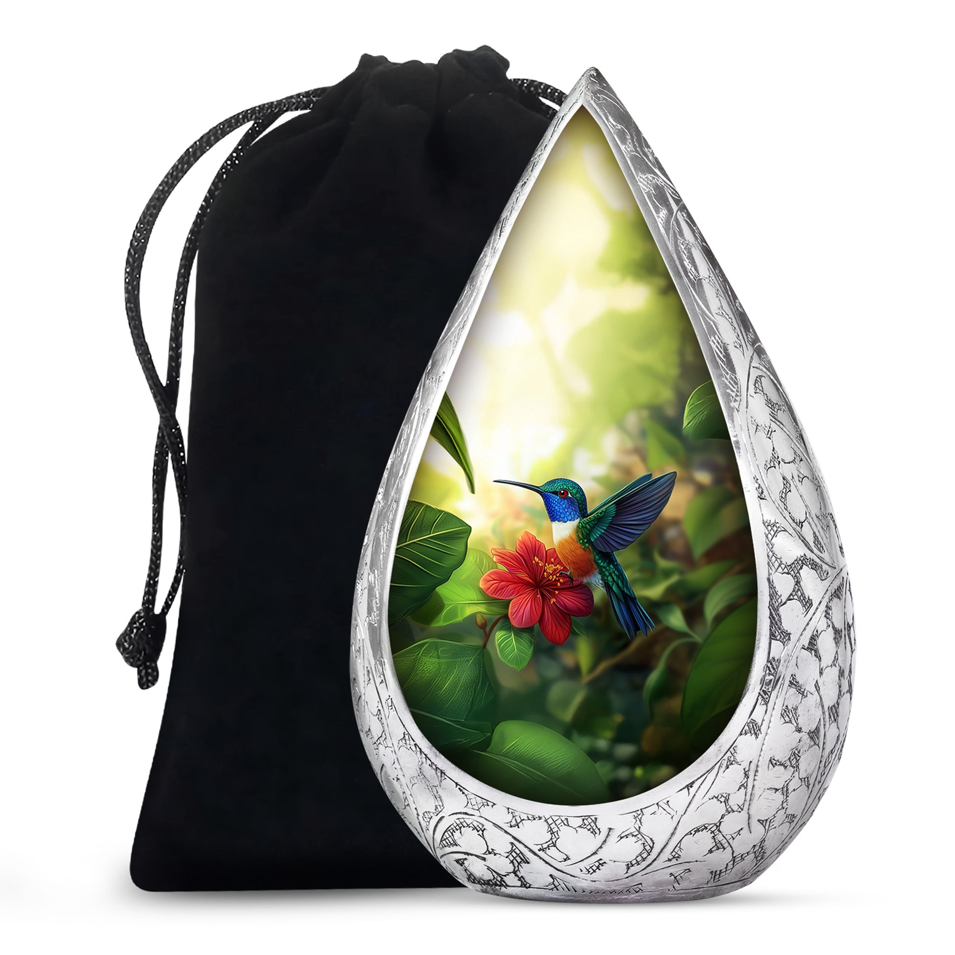 Green Memorial Urn - Hummingbird Funeral Urn For Loved Ones