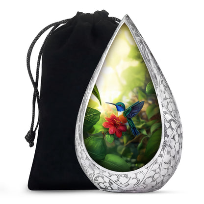 Green Memorial Urn - Hummingbird Funeral Urn For Loved Ones