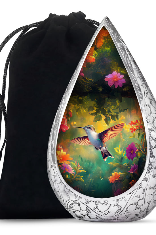 Elegant Hummingbird Tribute Urn - Nature Floral Memorial Urn For Adult Ashes