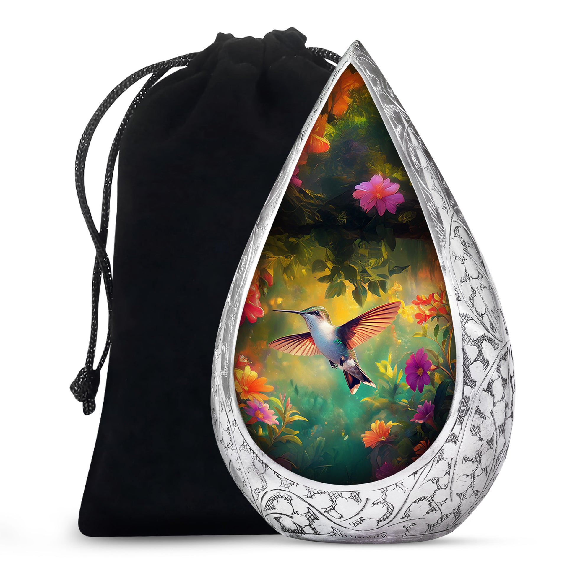 Elegant Hummingbird Tribute Urn - Nature Floral Memorial Urn For Adult Ashes