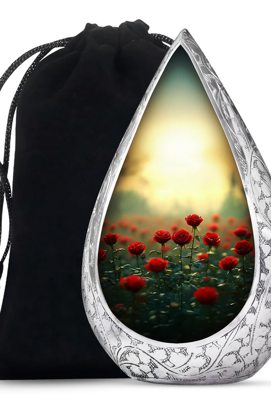 Red Rose Floral Urn - Decorative Funeral Urn for Adult Human Ashes