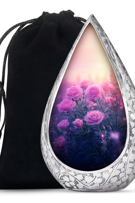 Beautiful Pink Roses Memorial Urn - Floral Cremation Urn For Women