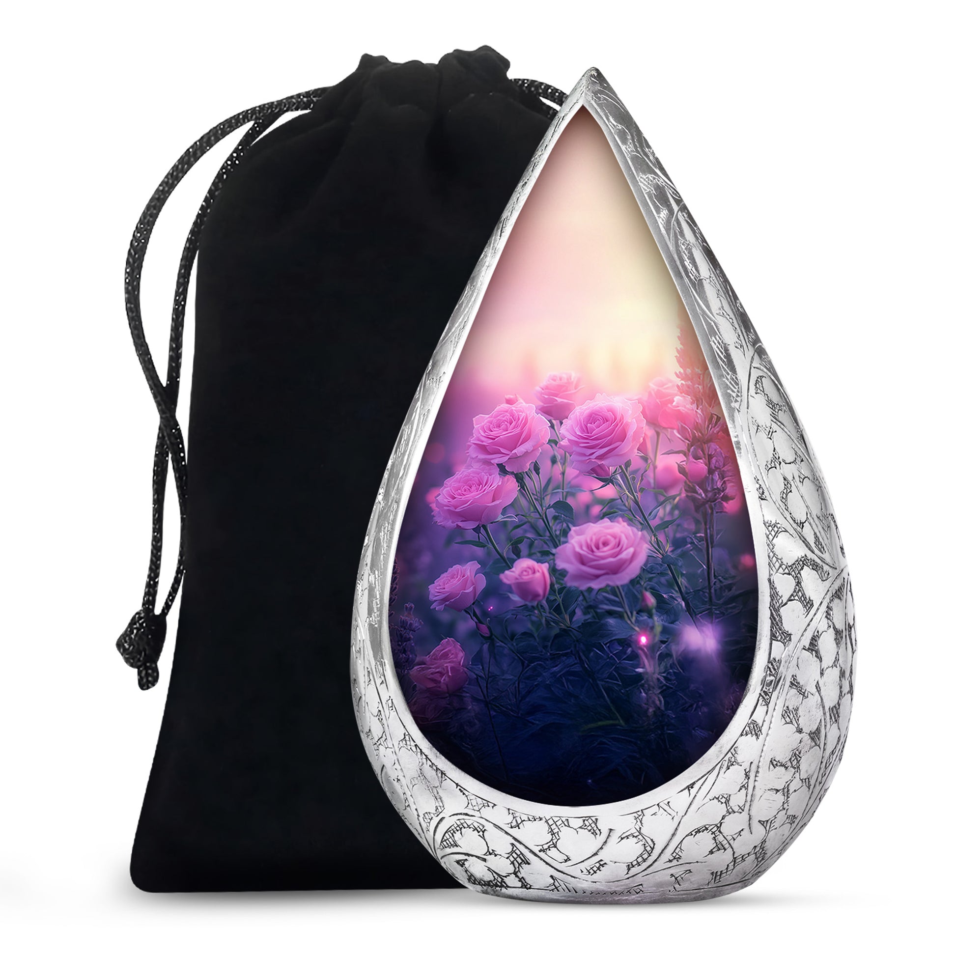Beautiful Pink Roses Memorial Urn - Floral Cremation Urn For Women
