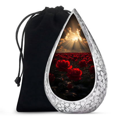 Beautiful Sunlight Memorial Urn - Rose Field Funeral Urn For Women