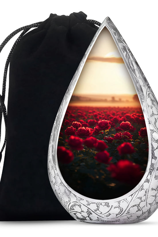 Sunset Rose Field Funeral Urn - Floral Memorial Urn For Adult Ashes