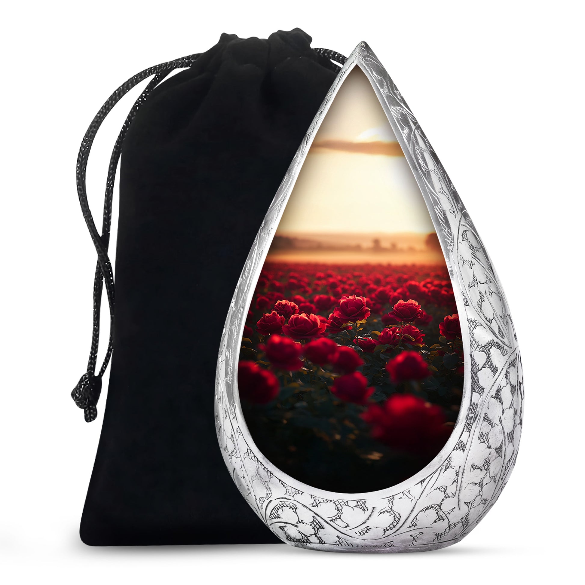 Sunset Rose Field Funeral Urn - Floral Memorial Urn For Adult Ashes