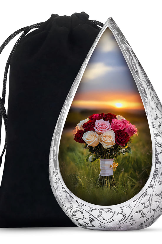 Pink Rose Field Memorial Urn - Blue Sky Cremation Urn For Loved Ones
