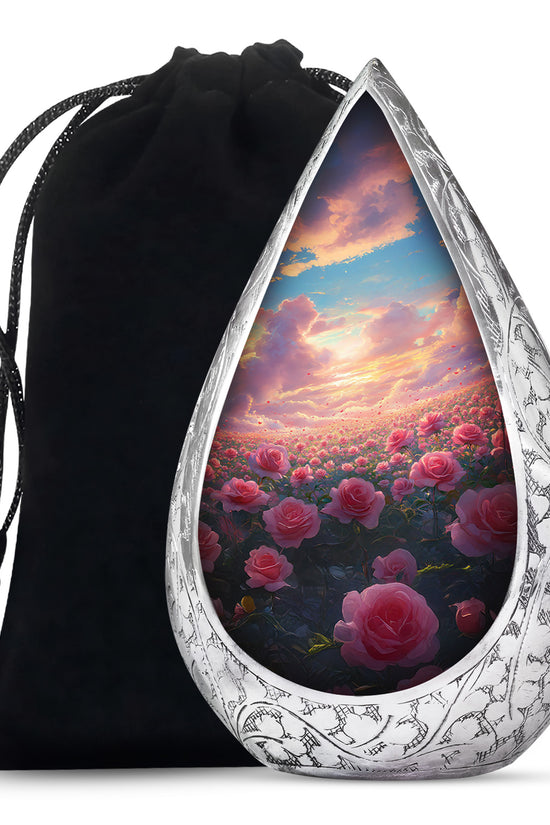 Pink Rose Landscape Memorial Urn - Beautiful Sunset Cremation Urn For Human Ashes