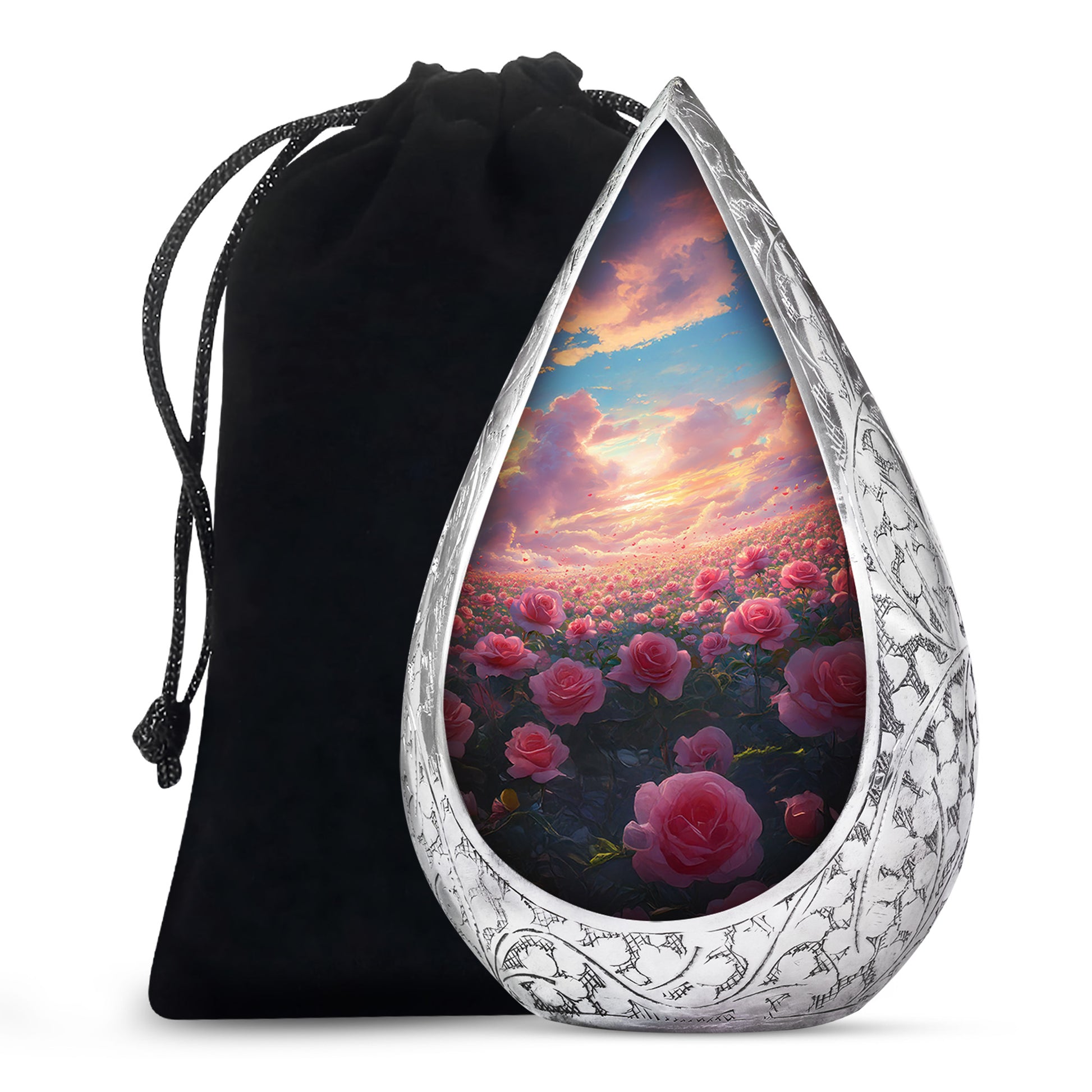 Pink Rose Landscape Memorial Urn - Beautiful Sunset Cremation Urn For Human Ashes