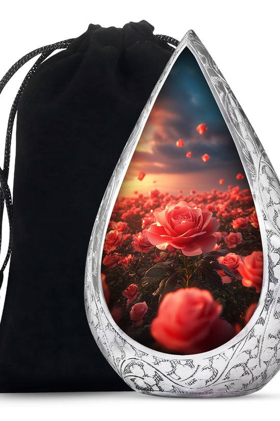 Rose Blossom Sunset Memorial Urn - Floral Cremation Urn For Loved Ones