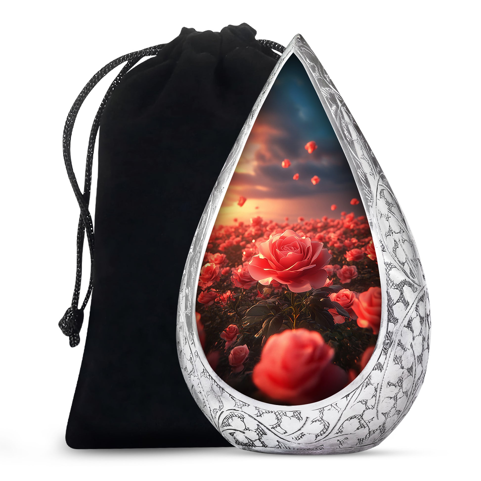 Rose Blossom Sunset Memorial Urn - Floral Cremation Urn For Loved Ones