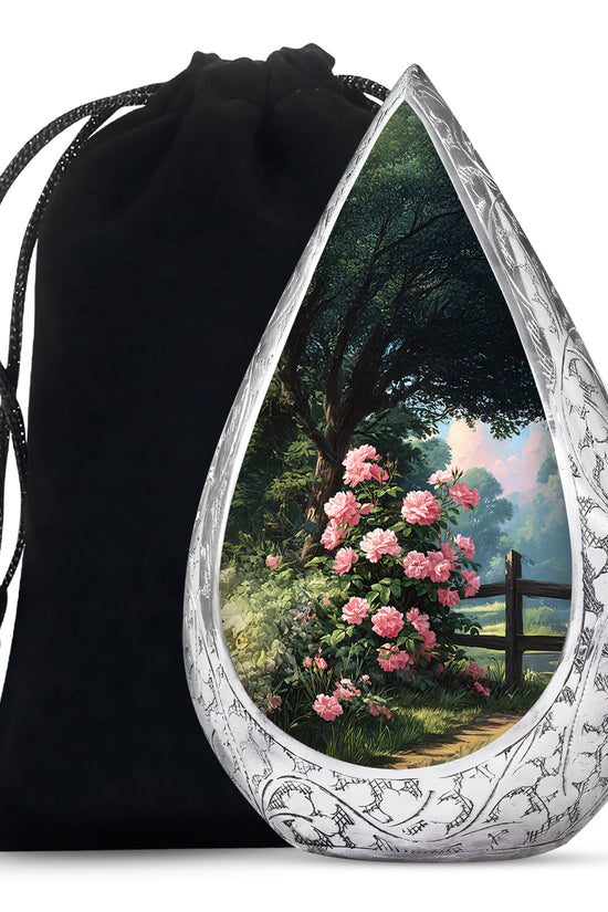 Pink Rose Garden Cremation Urn - Floral Memorial Urn For Female