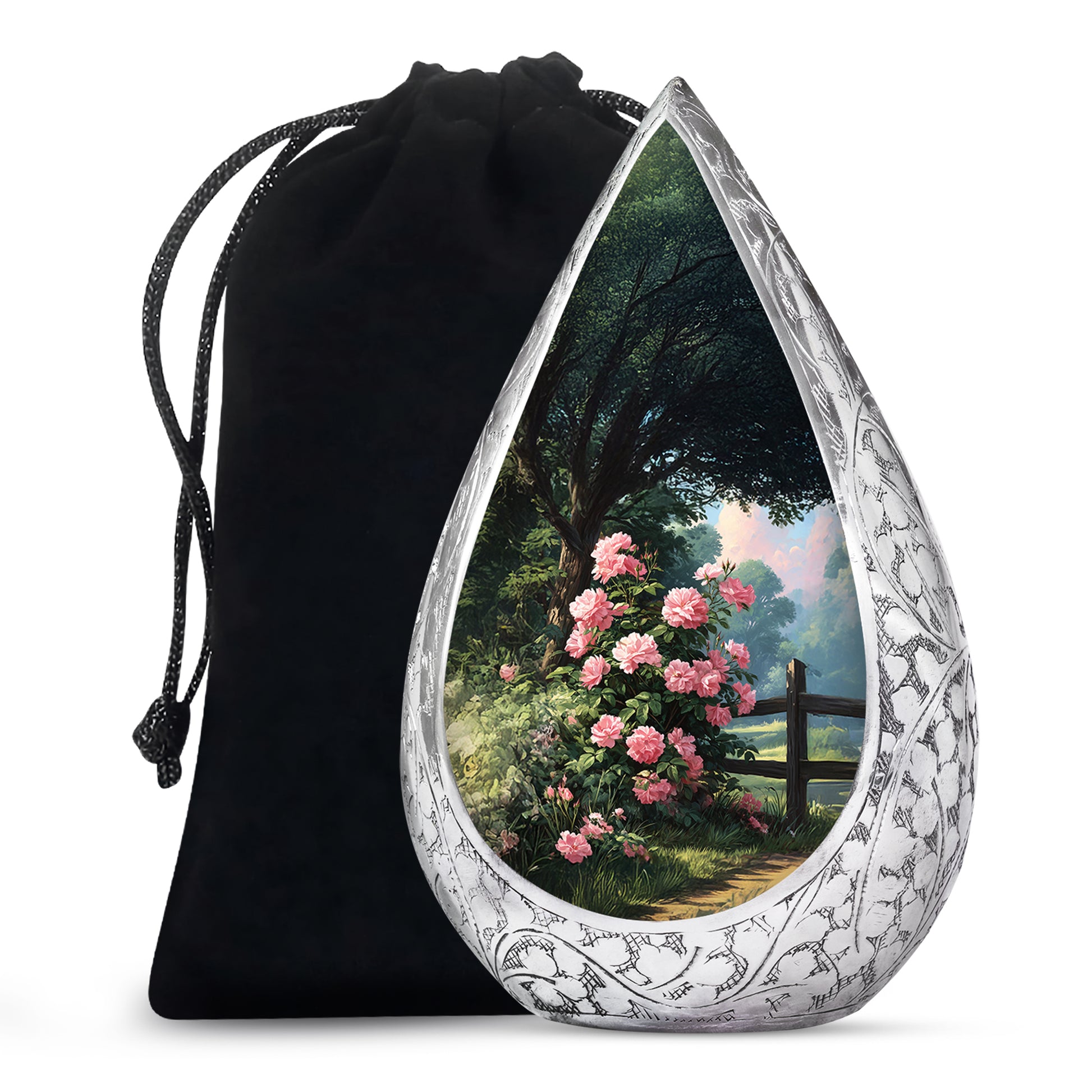 Pink Rose Garden Cremation Urn - Floral Memorial Urn For Female