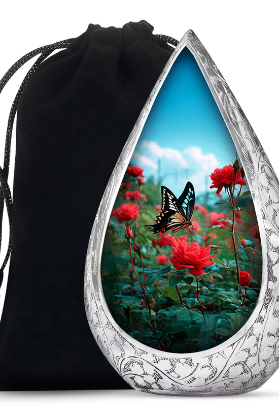 Butterfly Cremation Urn For Ashes – Red Rose Floral Memorial Urn