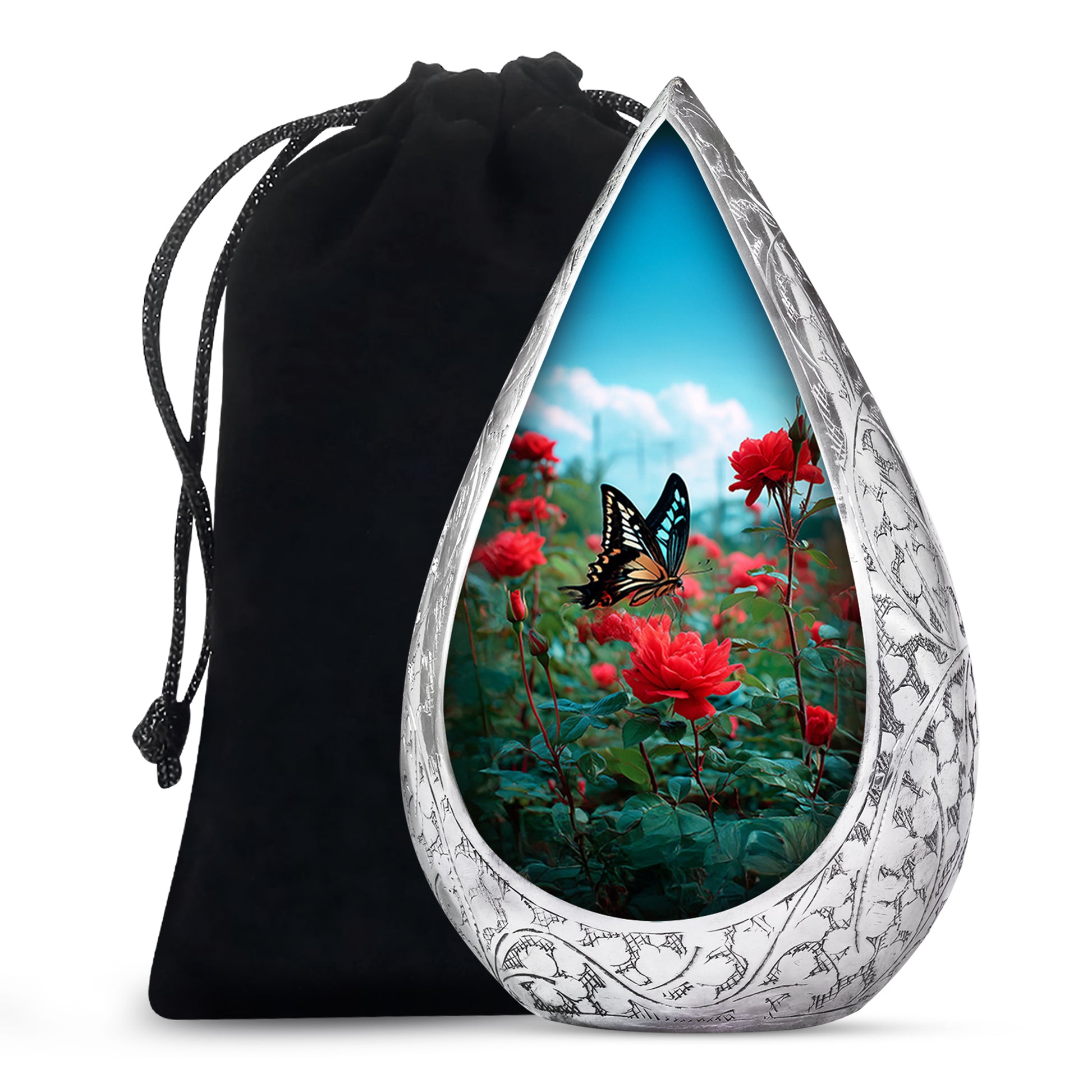 Butterfly Cremation Urn For Ashes – Red Rose Floral Memorial Urn