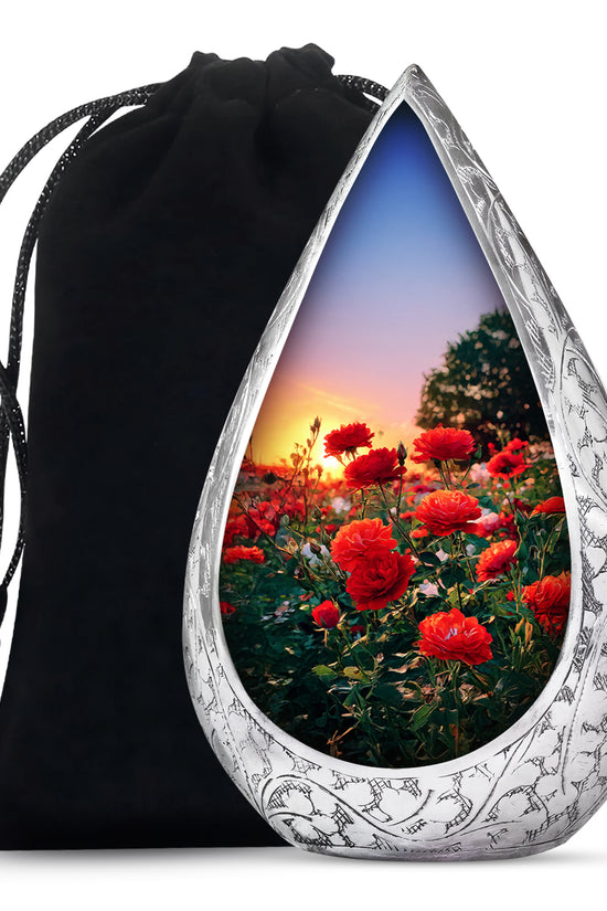 Red Rose Cremation Urn - Floral Memorial Urn For Adult Ashes