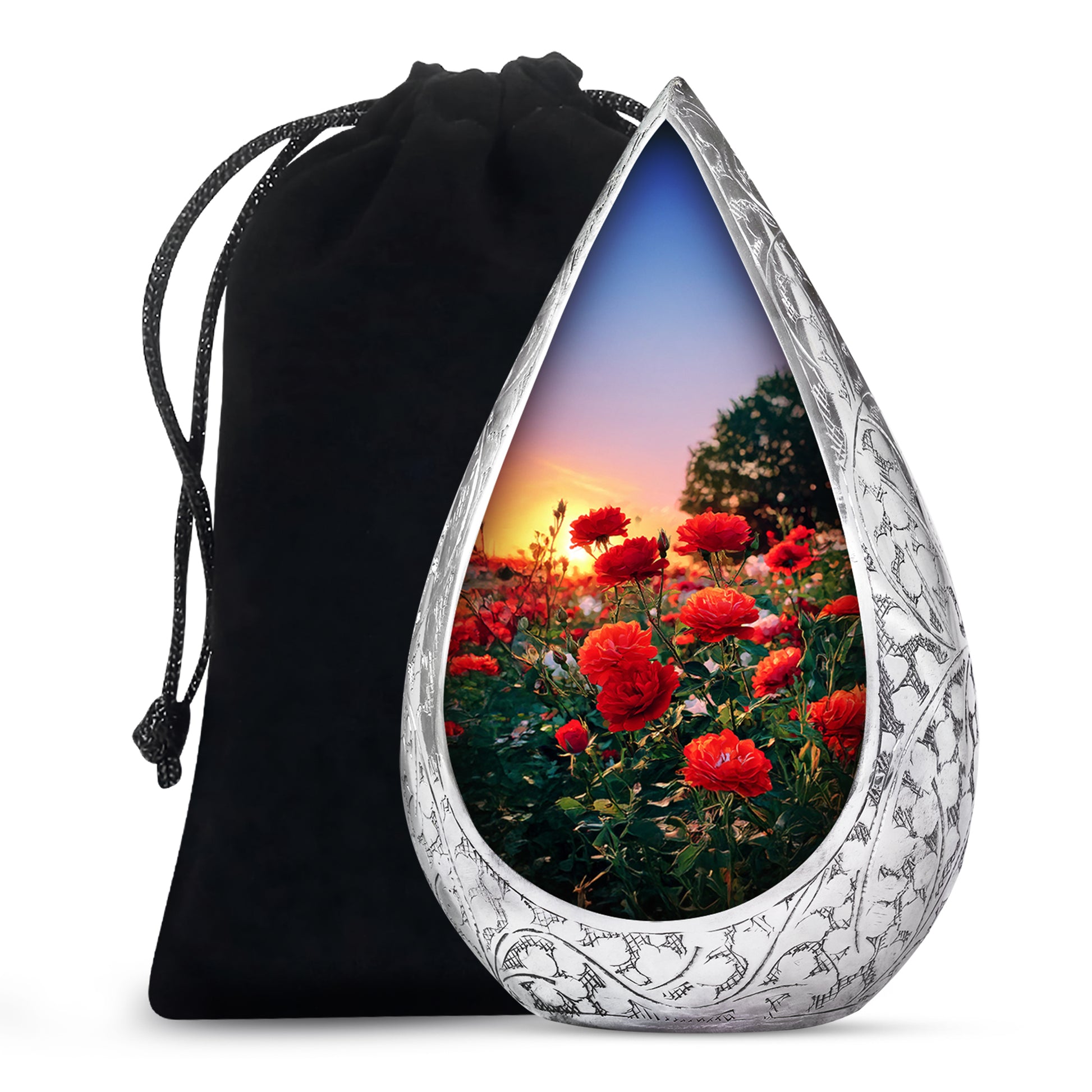 Red Rose Cremation Urn - Floral Memorial Urn For Adult Ashes