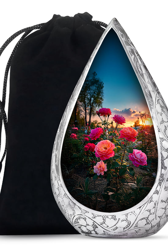 Pink Rose Cremation Urn - Sunset Floral Funeral Urn For Burial