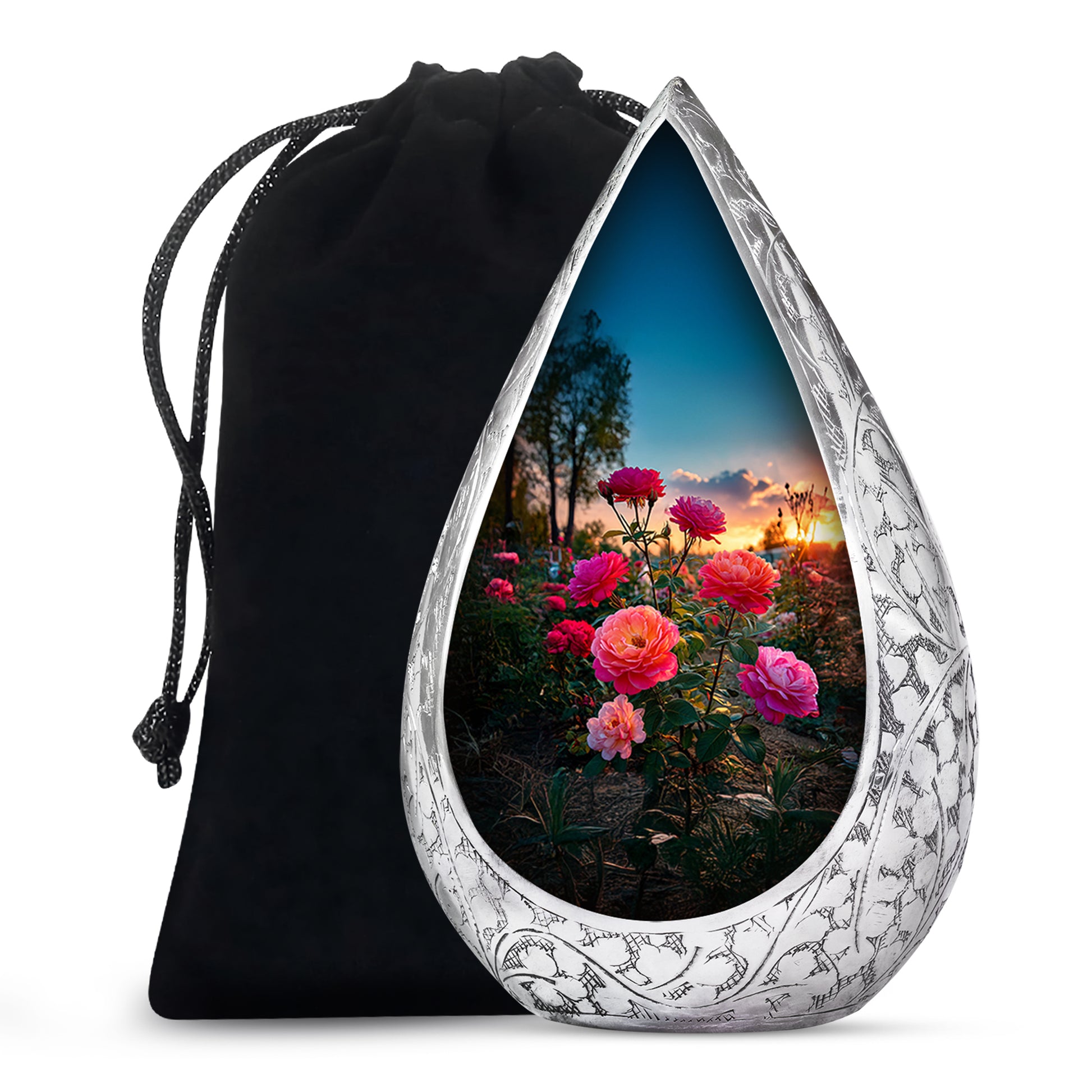 Pink Rose Cremation Urn - Sunset Floral Funeral Urn For Burial
