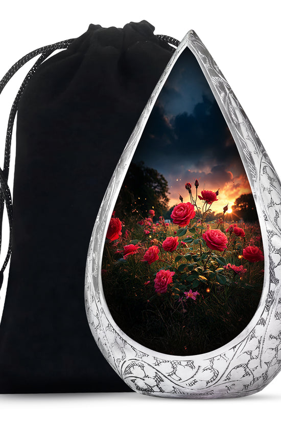 Rose Memorial Urn - Black Aluminium Funeral Urn For Human Ashes