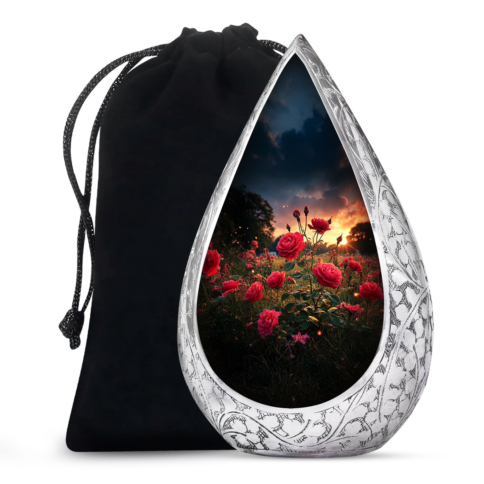 Rose Memorial Urn - Black Aluminium Funeral Urn For Human Ashes
