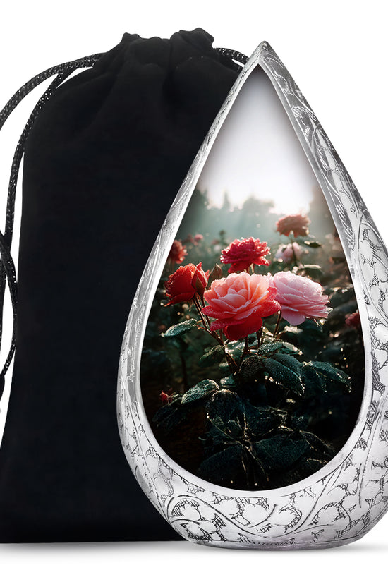 Pink & Red Roses Memorial Urn - Beautiful Cremation Urn For Burial