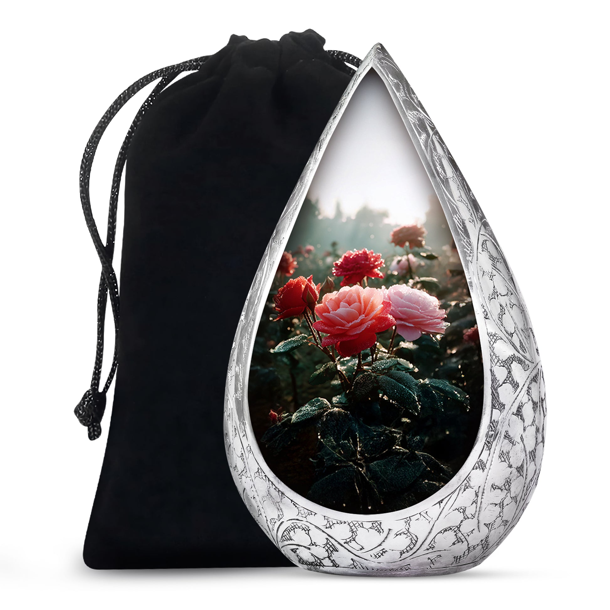 Pink & Red Roses Memorial Urn - Beautiful Cremation Urn For Burial
