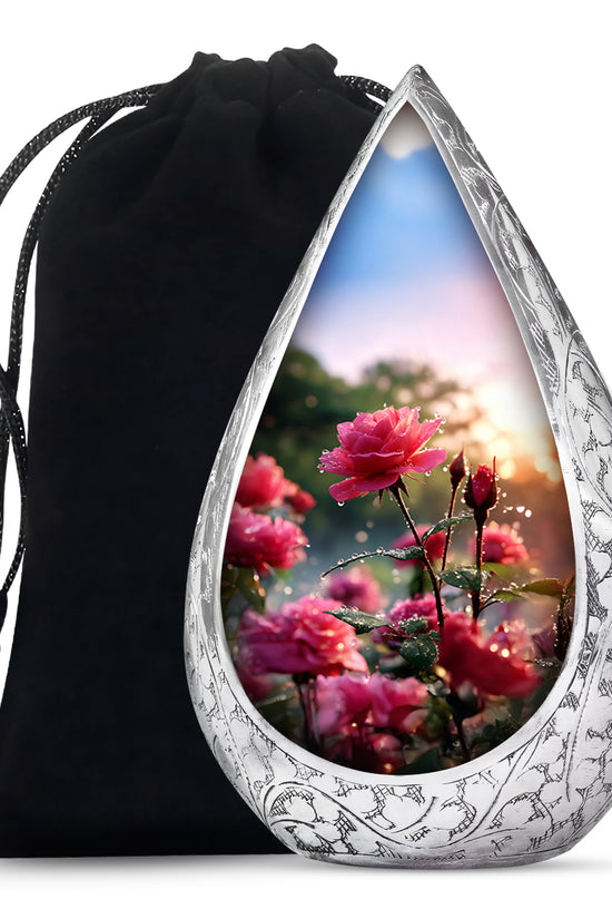 Pink Floral Cremation Urn - Nature Funeral Urn For Male & Female