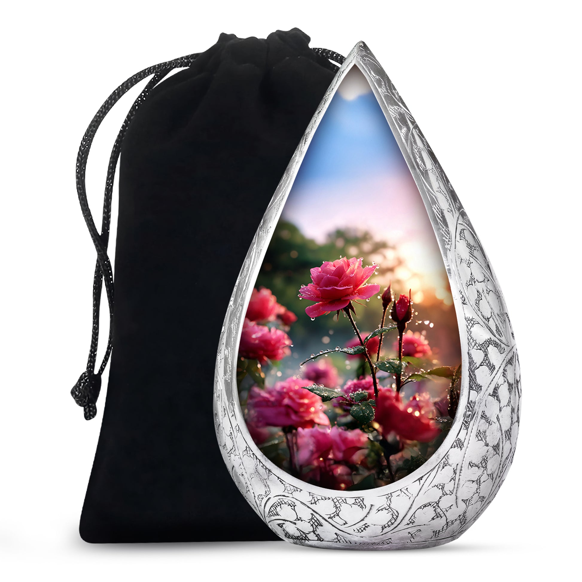 Pink Floral Cremation Urn - Nature Funeral Urn For Male & Female
