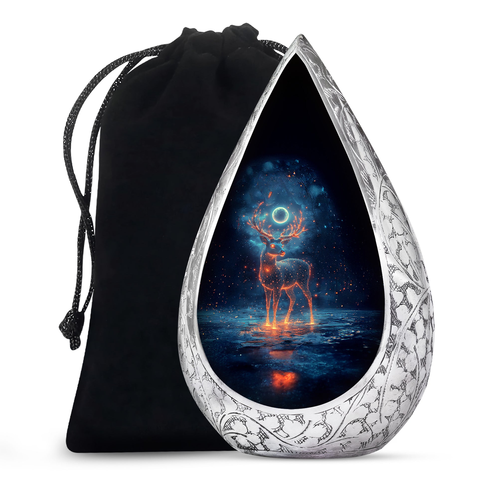 Deer Spirit Cremation Urn - Night Forest Memorial Urn For Adults