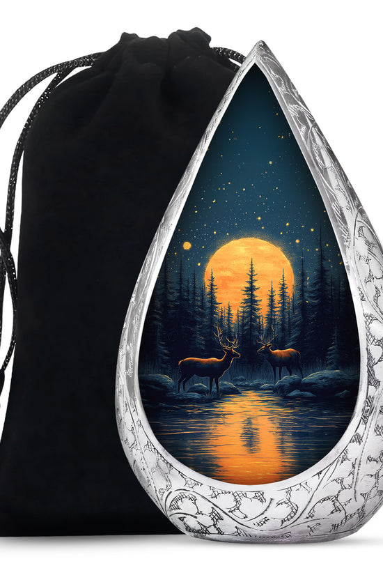 Moonlight Memorial Urn - Deer Forest Cremation Urn For Dad & Mom