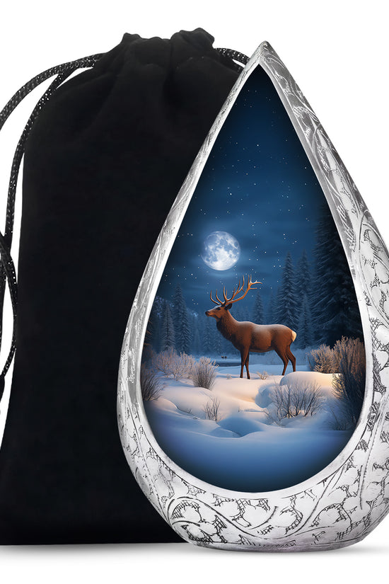Winter Forest Deer Urn - Glowing Deer Cremation Urn For Adult Ashes