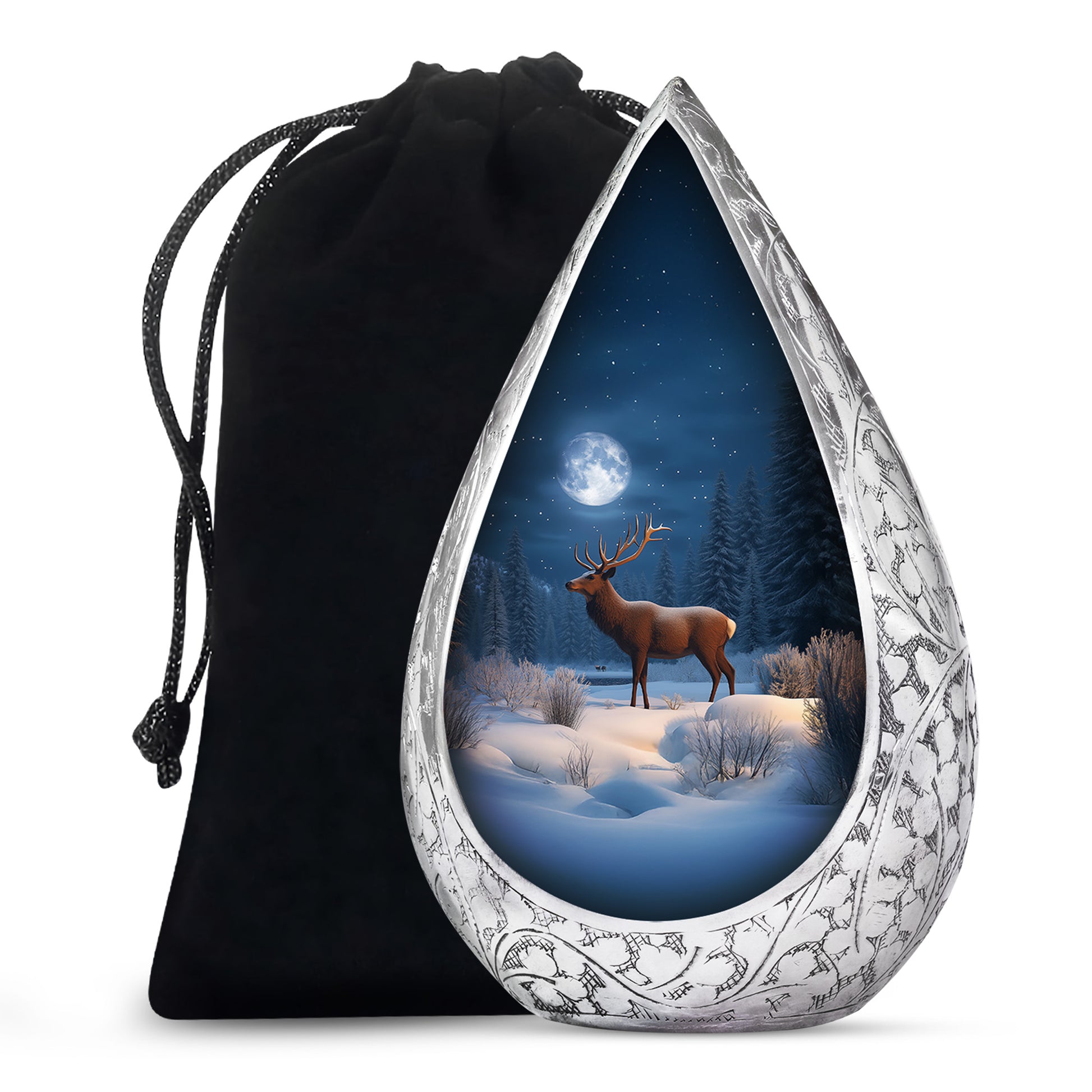 Moonlight Deer Cremation Urn - Winter Memorial Urn For Father & Mother