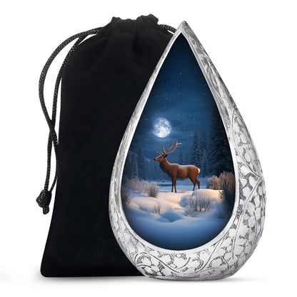 Moonlight Deer Cremation Urn - Winter Memorial Urn For Father & Mother