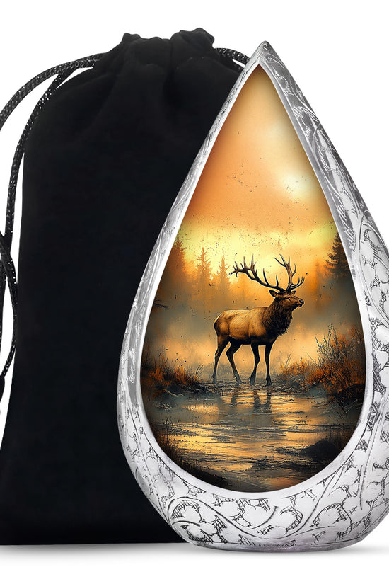 Golden Sunset Deer Cremation Urn - Peaceful Forest Memorial Urn For Loved Ones