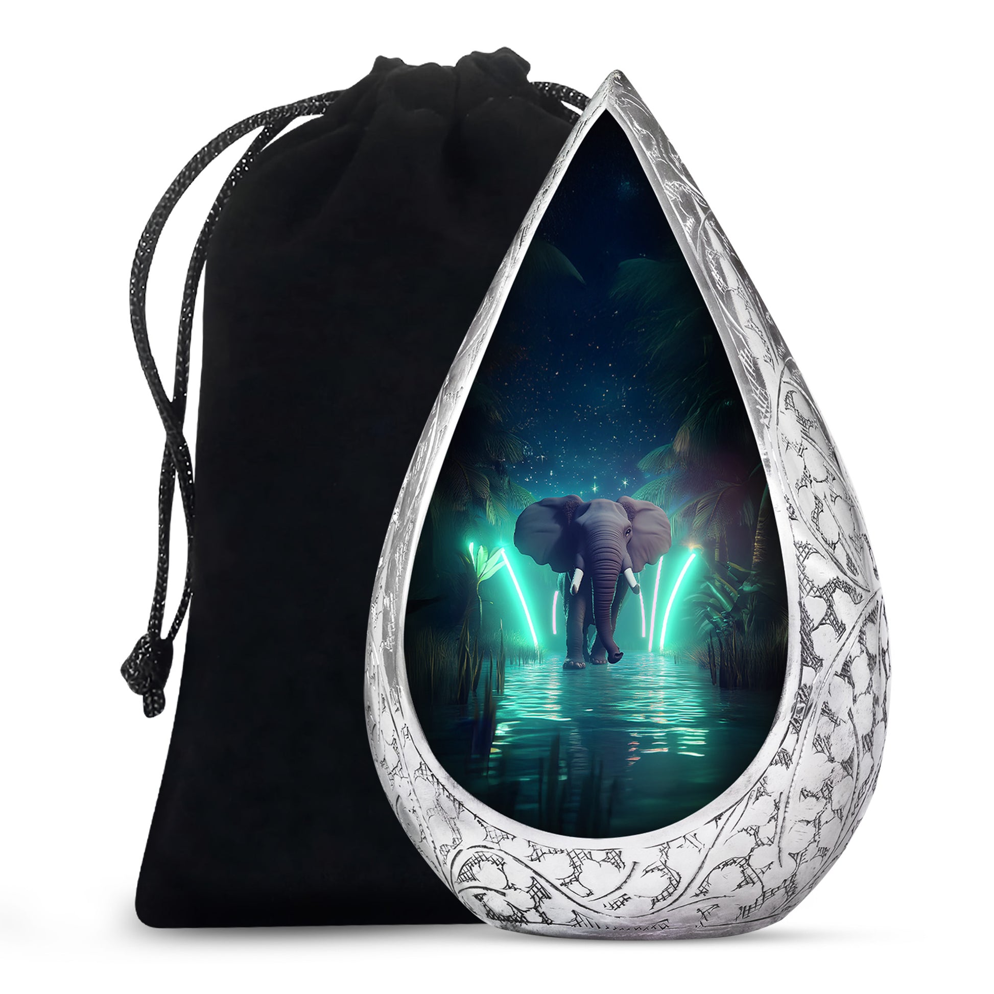 Glowing Elephant Cremation Urn - Forest Memorial Urn For Adults