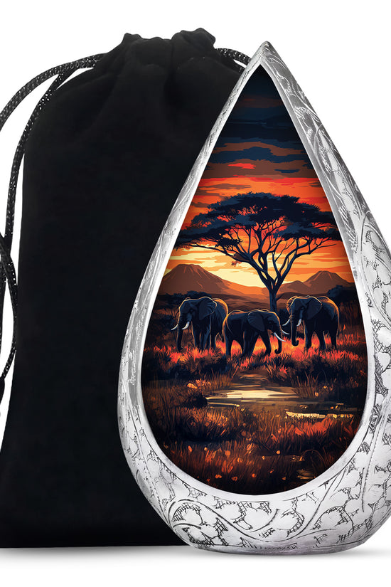 Elephant Family Urn for Ashes - Sunset Jungle Cremation Urn For Dad & Mom
