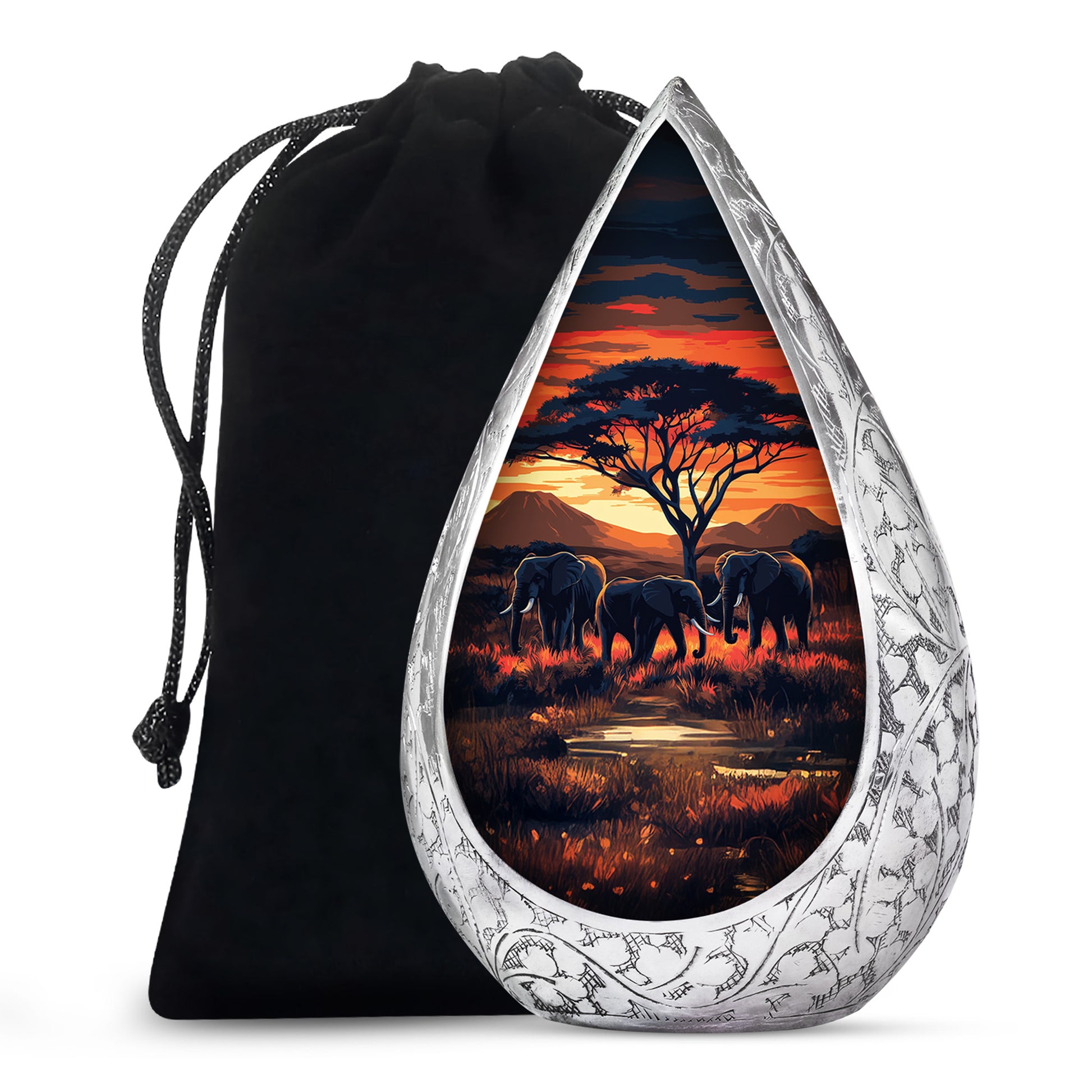 Elephant Family Urn for Ashes - Sunset Jungle Cremation Urn For Dad & Mom