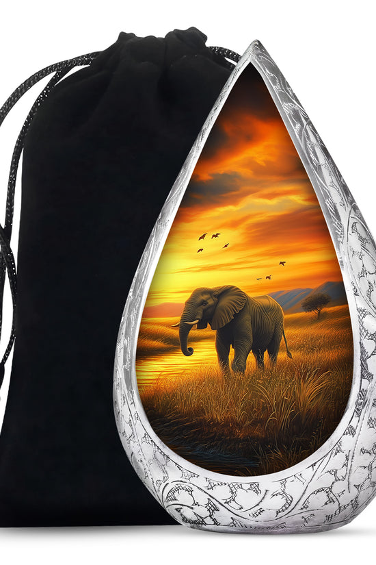 Elephant Tribute Cremation Urn – Sunset Landscape Memorial Urn for Dad & Mom