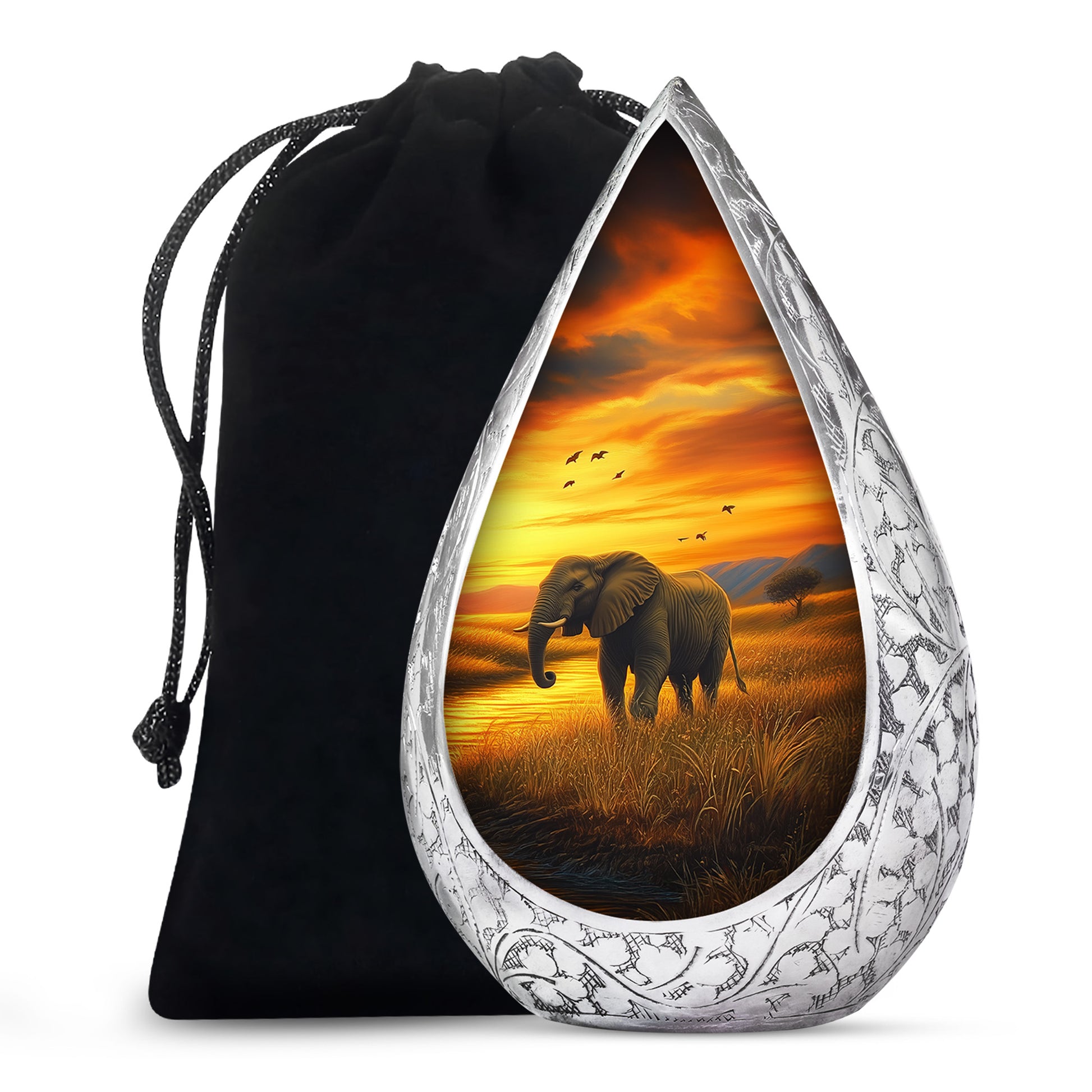 Elephant Tribute Cremation Urn – Sunset Landscape Memorial Urn for Dad & Mom