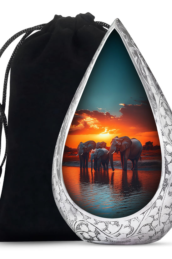 Elephant Family Creamation Urn - Beautiful Sunset Funeral Urn For Loved Ones