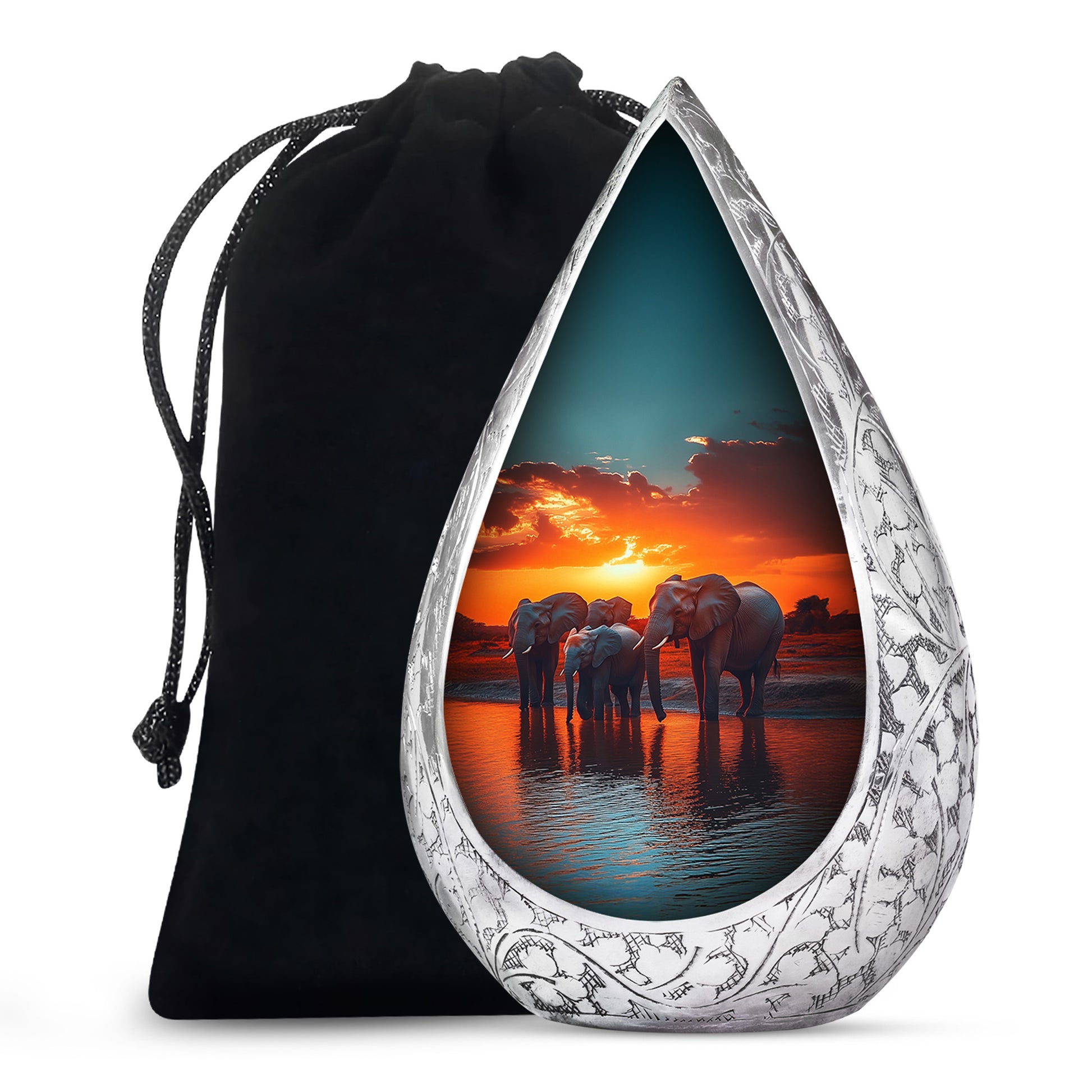 Elephant Family Creamation Urn - Beautiful Sunset Funeral Urn For Loved Ones
