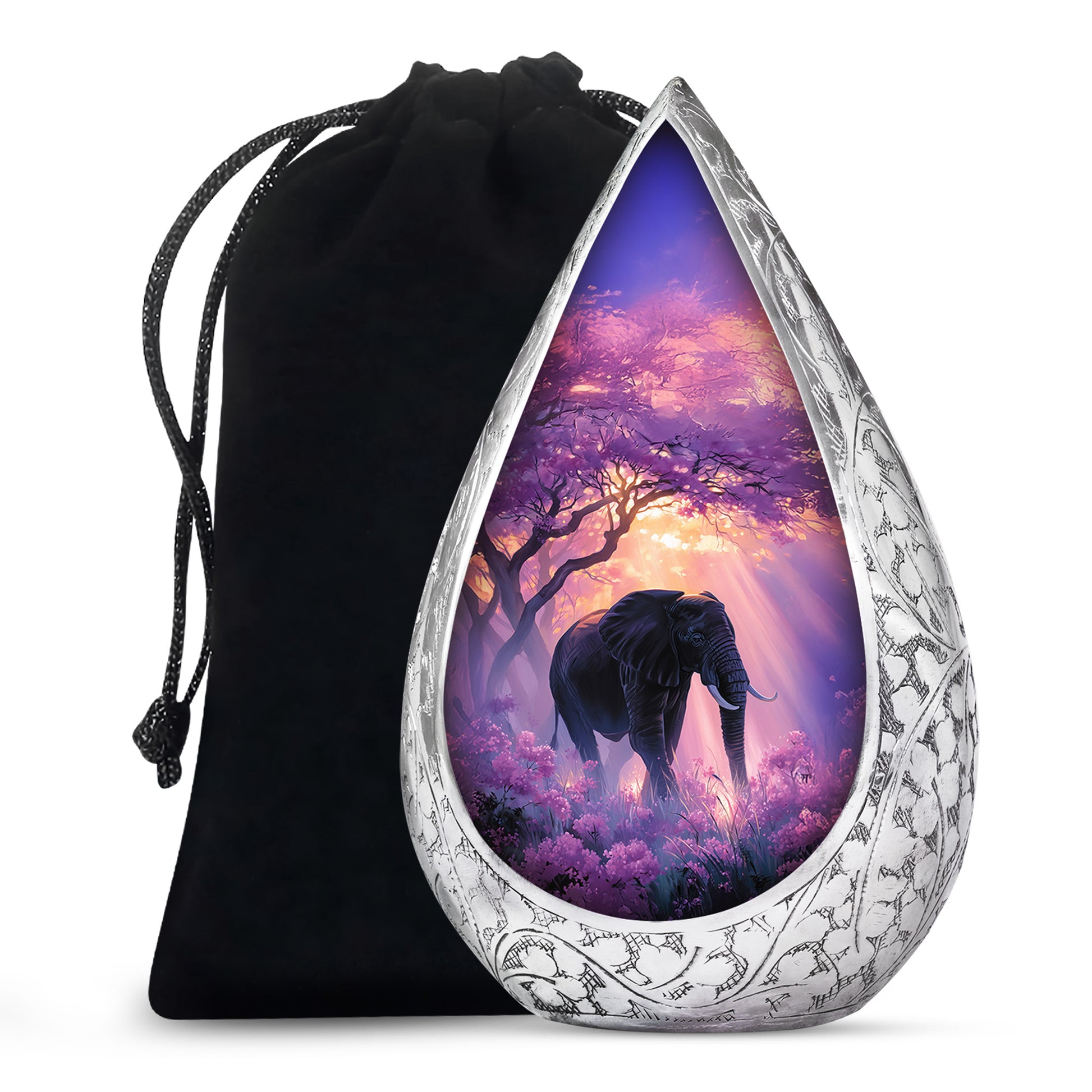 Elegant Elephant Funeral Urn - Purple Memorial Urn For Adult Ashes