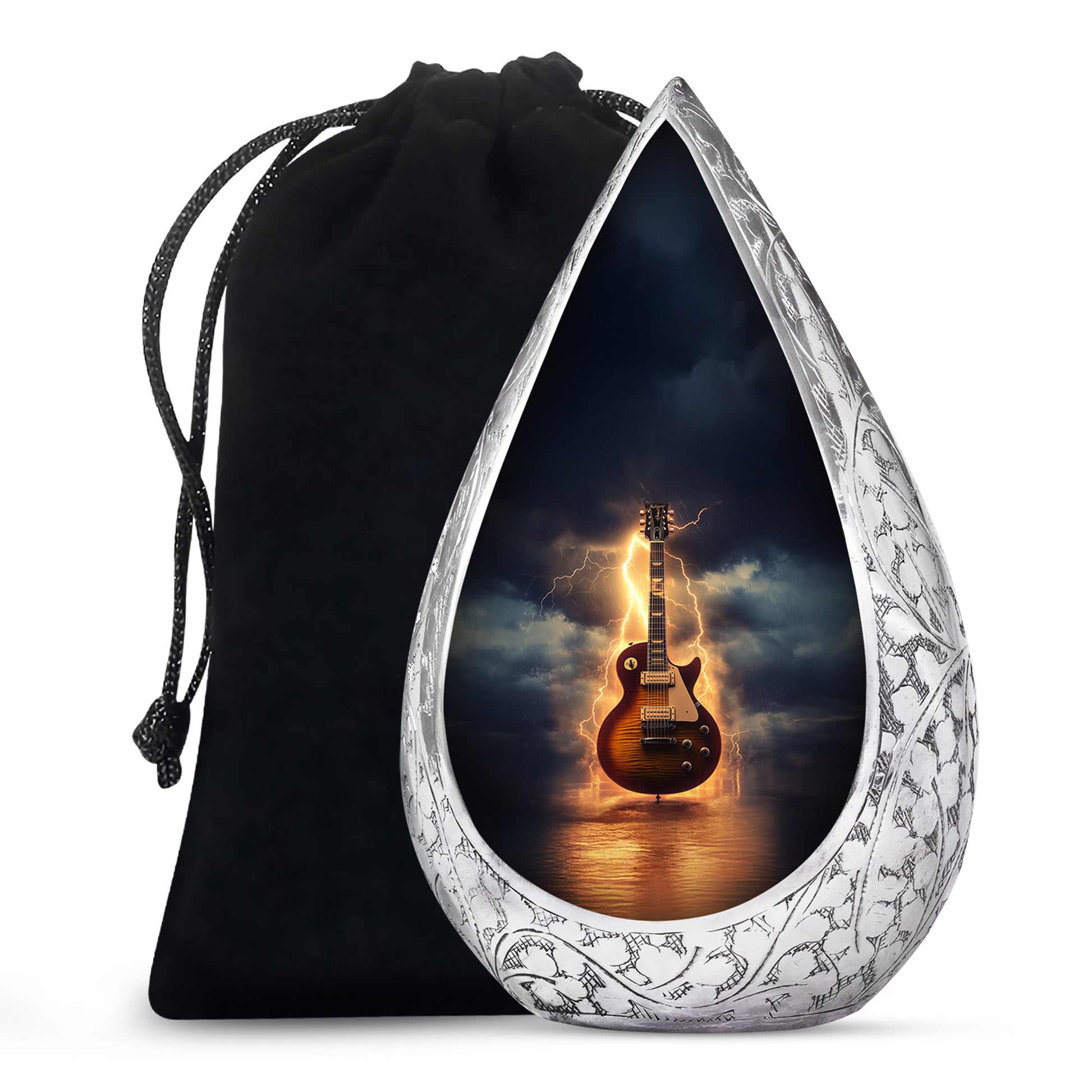 Guitar Themed Memorial Urn - Large Burial Urns For Musicians Ashes
