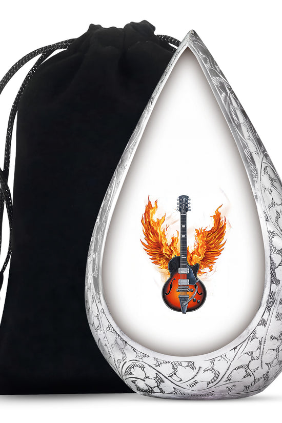 White flaming Guitar Urn - Beautiful Cremation Urns For Human Ashes