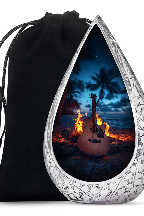 Guitar Night Scenic Cremation Urn - Beach Burial Urns For Music Lovers